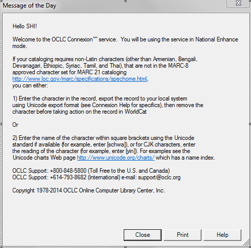 OCLC Message of the Day about MARC8