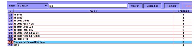 Screenshot of microform call number search results
