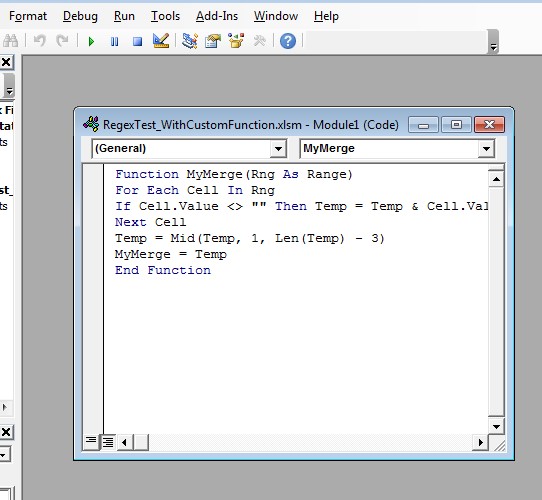 Example showing custom function