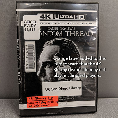 Case with orange lagel to identify special playback needs for the 4K Blu-ray contained inside