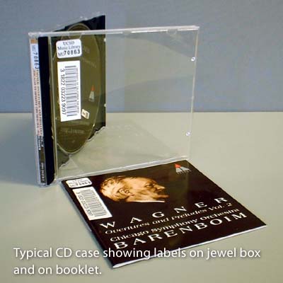 Typical CD case showing labels onf jewel box and on booklet